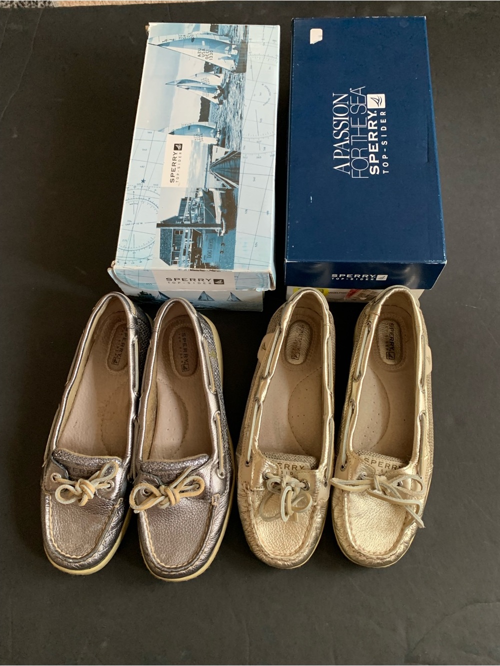 Sperry Metallic Silver and Metallic Gold Twin Boat Shoes “Angelfish” Size 7